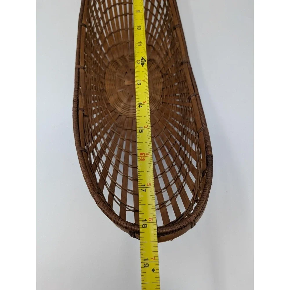 Vintage Hand Woven Basket Ikebana Boat Wicker Bread Flowers Fruit Centerpiece